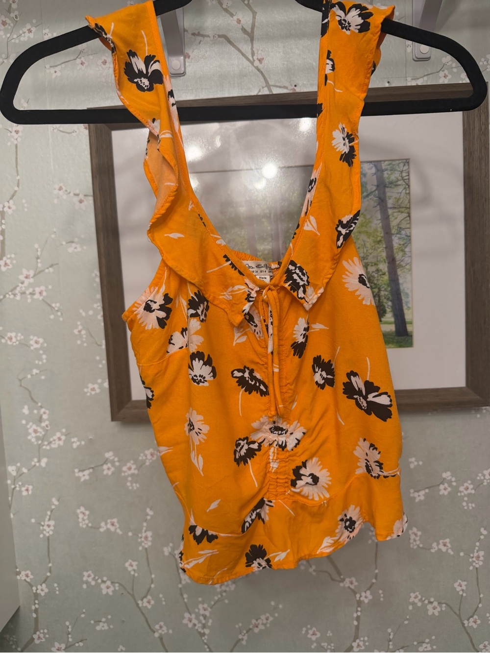 Floral Ruffle Tie-Front Tank Top - Orange Floral